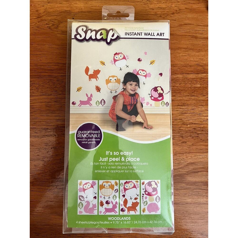 Snap Instant Wall‎ Art Decals Woodlands Art Mural Girl's Decor Owl Fox Rabbit